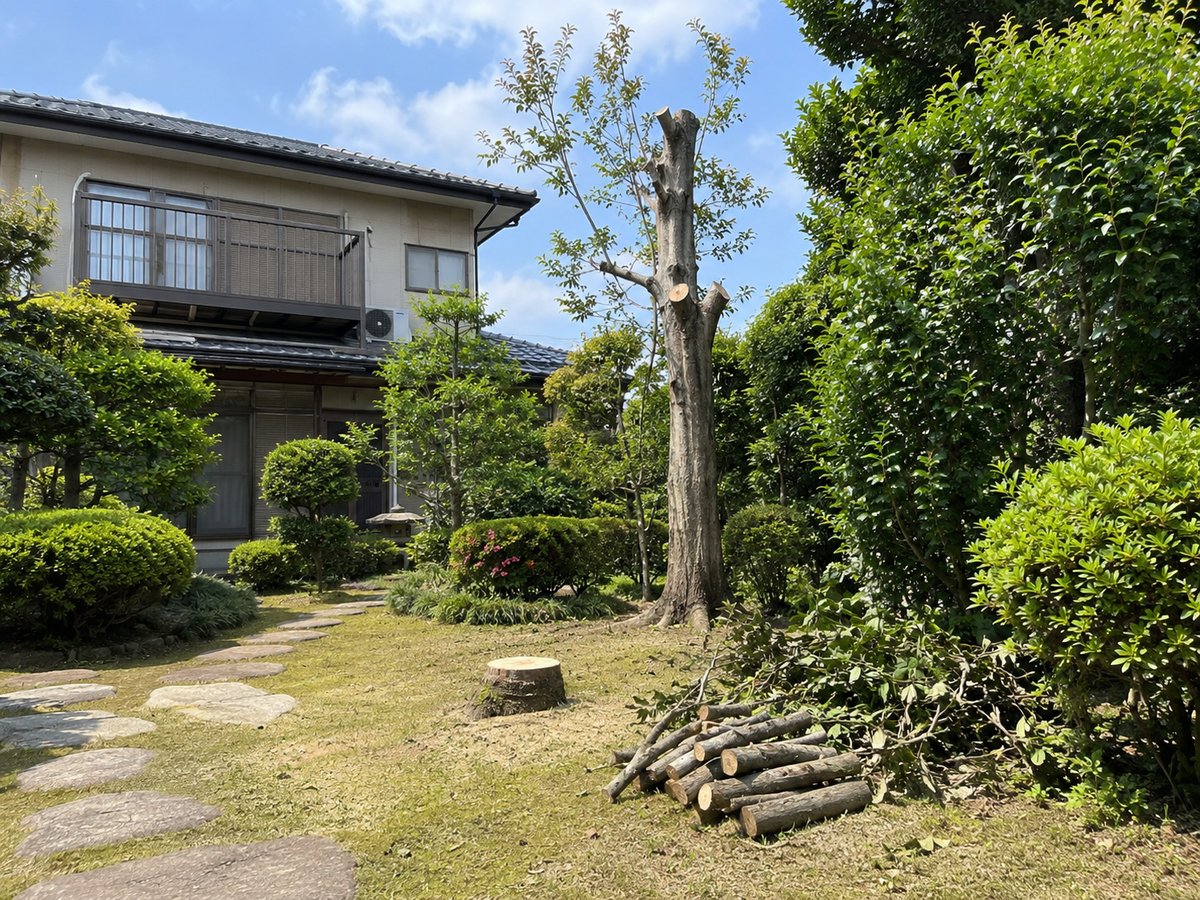 伐採作業と台風対策のイメージ
